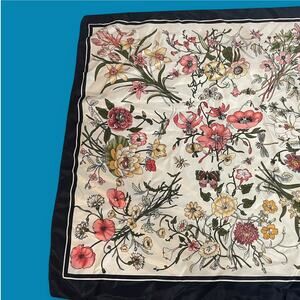 Vintage Silky Satin Square Scarf Floral Neckerchief 20.5"